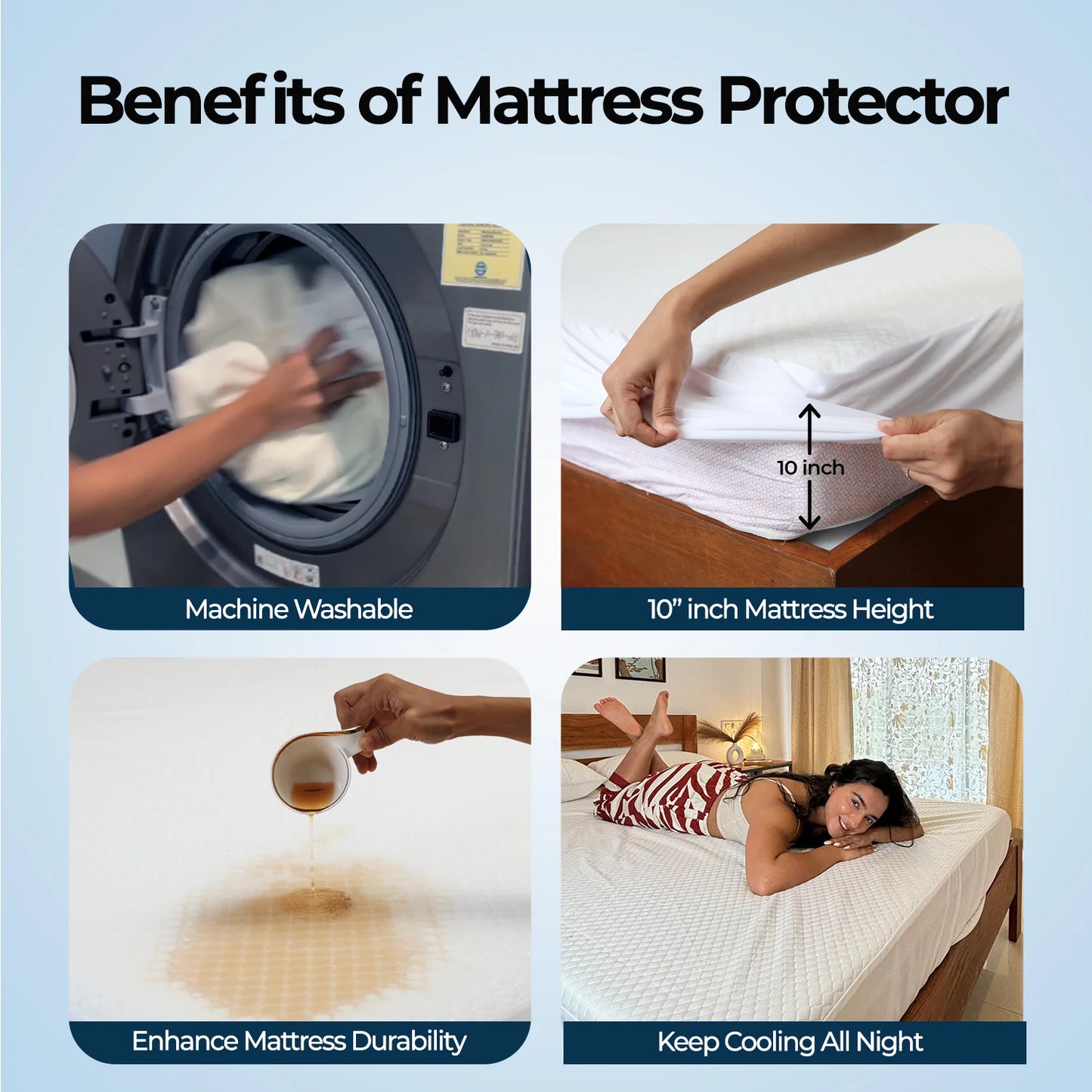 Mattress Protector Waterproof Cotton Breathable Soft,